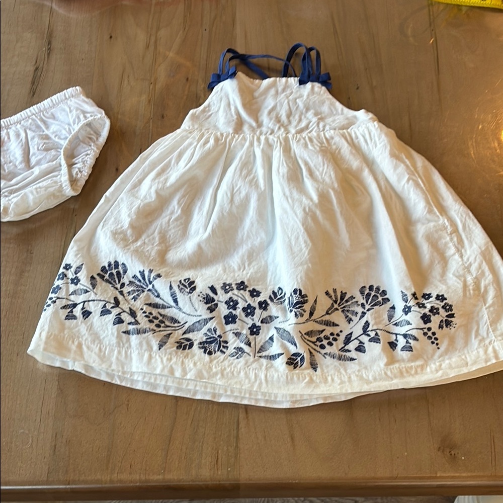 White Dress with Blue Floral Print - Gymboree - 12-18 months